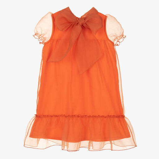 Mama Luma-Girls Orange Organza Bow Dress | Childrensalon Outlet