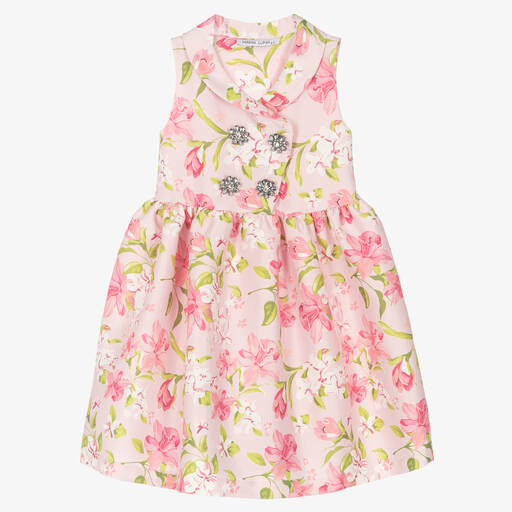 Mama Luma-Girls Pink Floral Satin Dress | Childrensalon Outlet