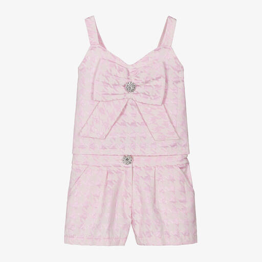 Mama Luma-Girls Pink Houndstooth Shorts Set | Childrensalon Outlet