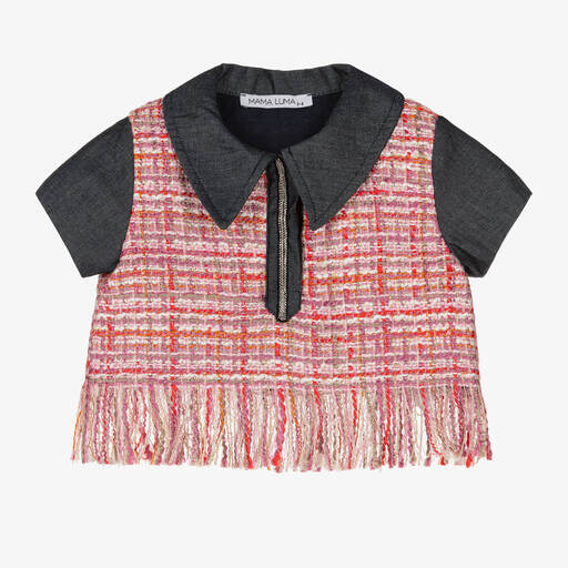 Mama Luma-Girls Pink Tweed Cropped Blouse  | Childrensalon Outlet