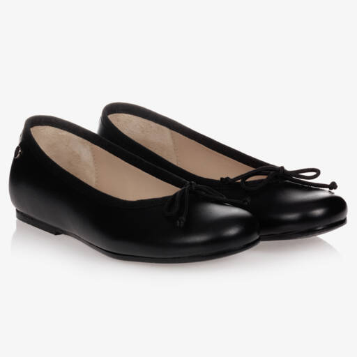 Manuela de Juan-Girls Black Leather Ballerina Flats | Childrensalon Outlet