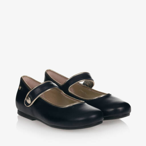 Manuela de Juan-Girls Navy Blue Leather Pumps | Childrensalon Outlet