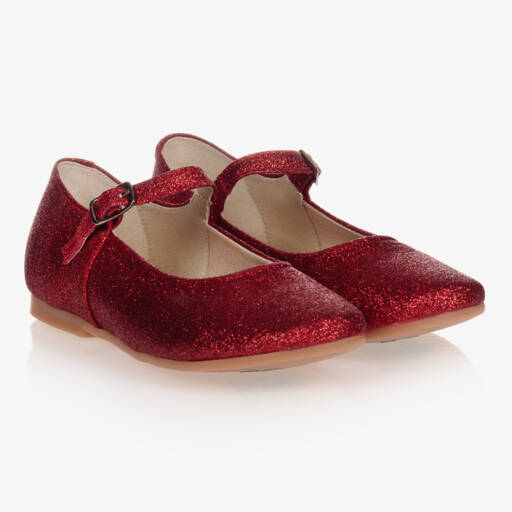 Manuela de Juan-Girls Red Glitter Leather Pumps | Childrensalon Outlet