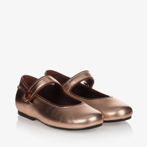 Manuela de Juan-Girls Rose Gold Leather Pumps | Childrensalon Outlet