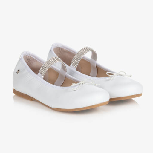 Manuela de Juan-Girls White Leather Gem Strap Pumps | Childrensalon Outlet