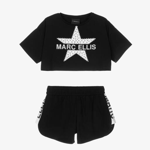 Marc Ellis-Girls Black Cotton Star Logo Shorts Set | Childrensalon Outlet
