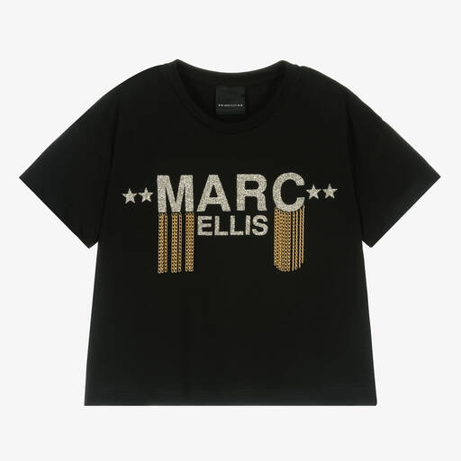 Marc Ellis-Girls Black & Gold Chain Logo T-Shirt | Childrensalon Outlet
