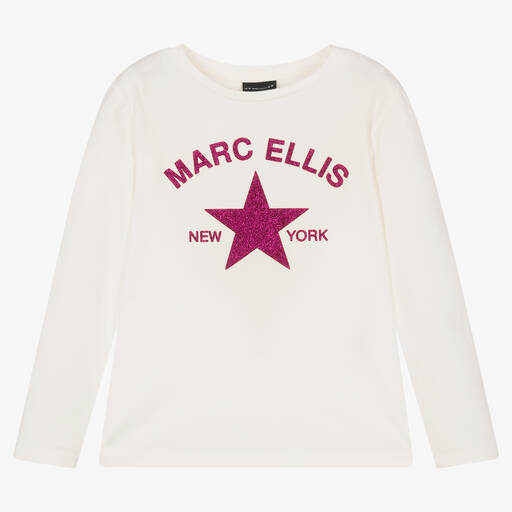 Marc Ellis-Girls Ivory Cotton Logo Top | Childrensalon Outlet