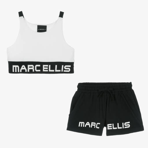 Marc Ellis-Girls White & Black Logo Cotton Shorts Set | Childrensalon Outlet