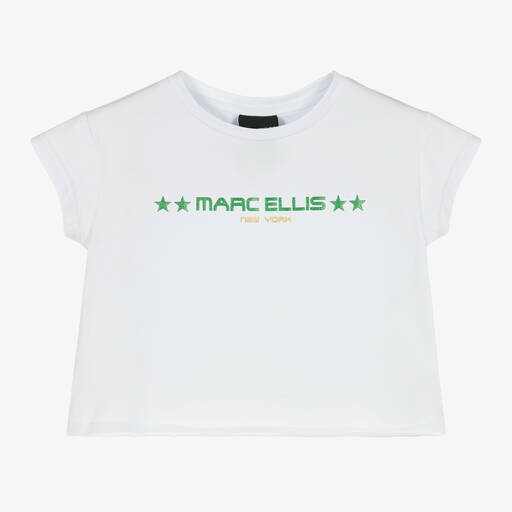 Marc Ellis-Girls White Glitter Logo Crop T-Shirt | Childrensalon Outlet