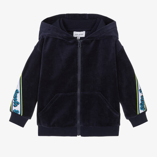 MARC JACOBS-Boys Navy Blue Velour Zip-Up Top | Childrensalon Outlet