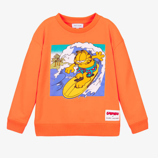MARC JACOBS-Boys Neon Orange Surfing Garfield Sweatshirt | Childrensalon Outlet