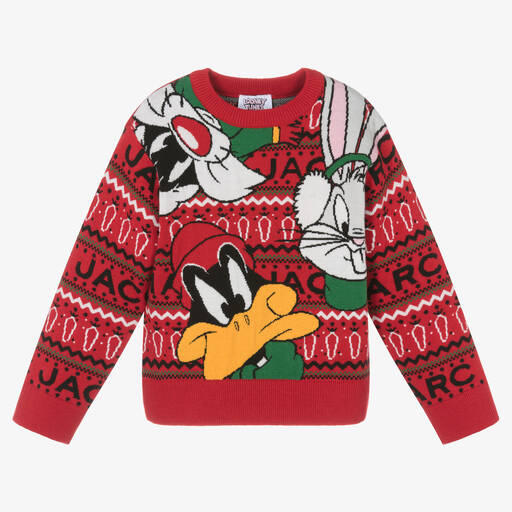 MARC JACOBS-Boys Red Festive Looney Tunes Jumper | Childrensalon Outlet