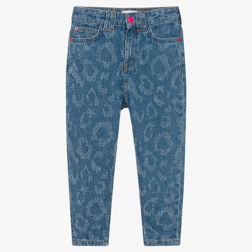 MARC JACOBS-Girls Blue Denim Leopard Pattern Jeans | Childrensalon Outlet