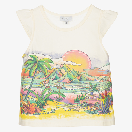 MARC JACOBS-Кремовая футболка с гавайским пейзажем для девочек | Childrensalon Outlet