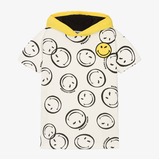 MARC JACOBS-Girls Ivory Hooded Smiley Faces Dress | Childrensalon Outlet