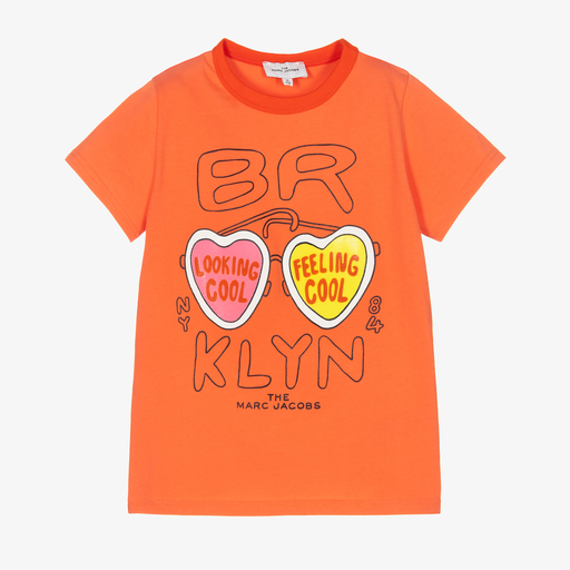 MARC JACOBS-Оранжевая хлопковая футболка для девочек | Childrensalon Outlet