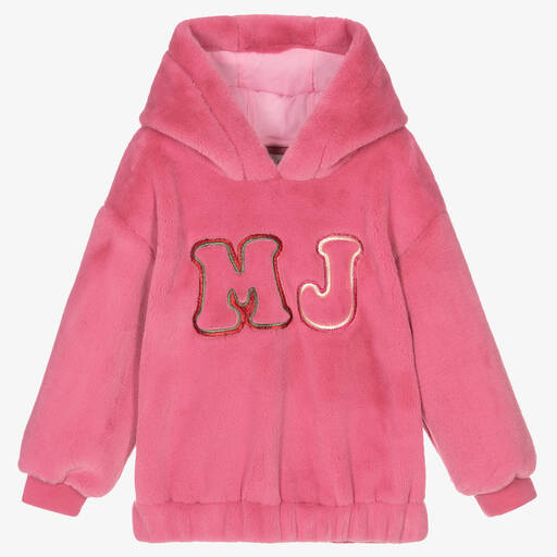 MARC JACOBS-توب هودي فرو صناعي لون زهري للبنات | Childrensalon Outlet