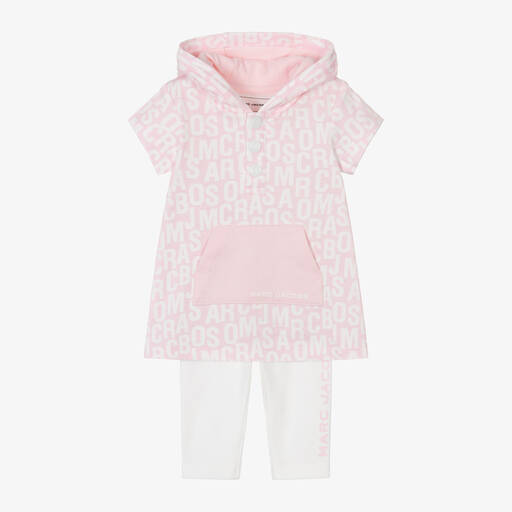 MARC JACOBS-طقم ليغنغز أطفال بناتي قطن لون زهري وعاجي | Childrensalon Outlet