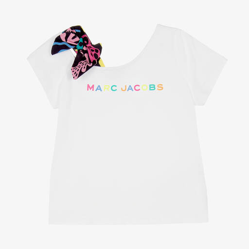 MARC JACOBS-Girls White Asymmetric Logo T-Shirt | Childrensalon Outlet