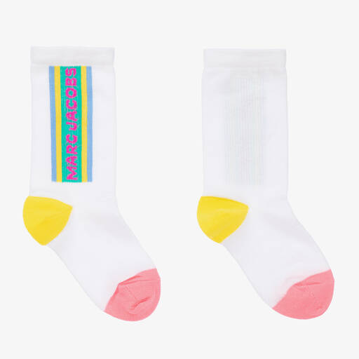 MARC JACOBS-Girls White Cotton Logo Stripe Socks | Childrensalon Outlet