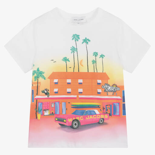 MARC JACOBS-تيشيرت قطن عضوي لون أبيض للبنات | Childrensalon Outlet