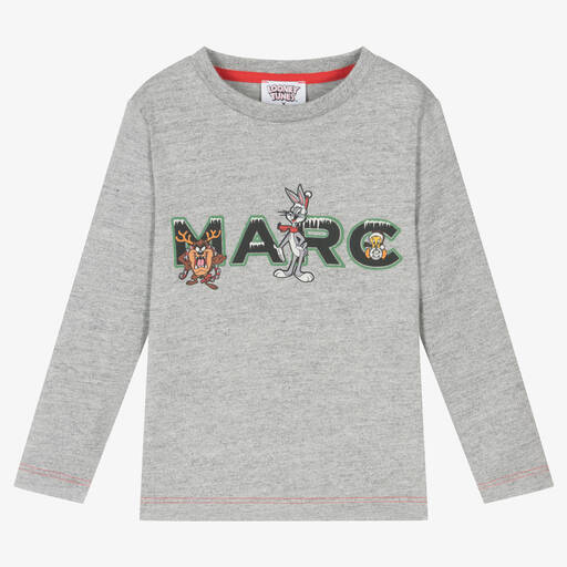 MARC JACOBS-Grey Organic Cotton Looney Tunes Top | Childrensalon Outlet