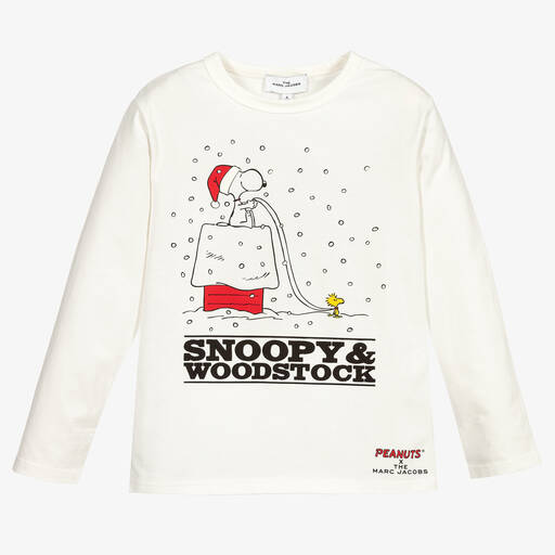 MARC JACOBS-توب قطن عضوي لون أبيض للبنات | Childrensalon Outlet