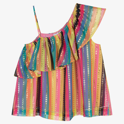 MARC JACOBS-Teen Girls Pink & Gold Striped Asymmetric Top | Childrensalon Outlet