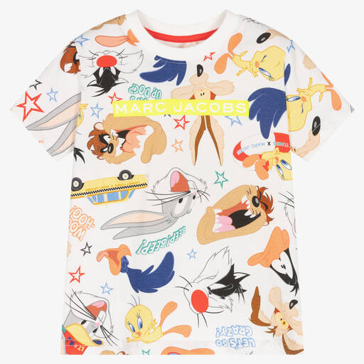 MARC JACOBS-White Looney Tunes Logo Cotton T-Shirt  | Childrensalon Outlet