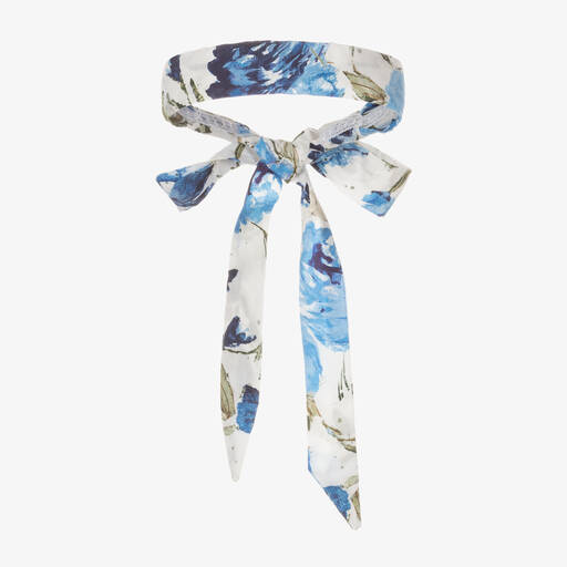 Marchesa Kids Couture-Girls Blue Floral Print Tie Hairband | Childrensalon Outlet