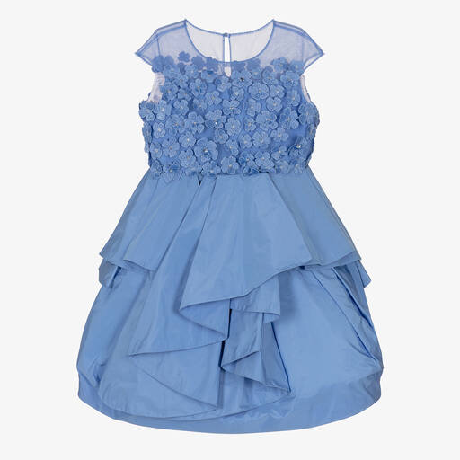 Marchesa Kids Couture-Robe bleue taffetas et macramé fille  | Childrensalon Outlet