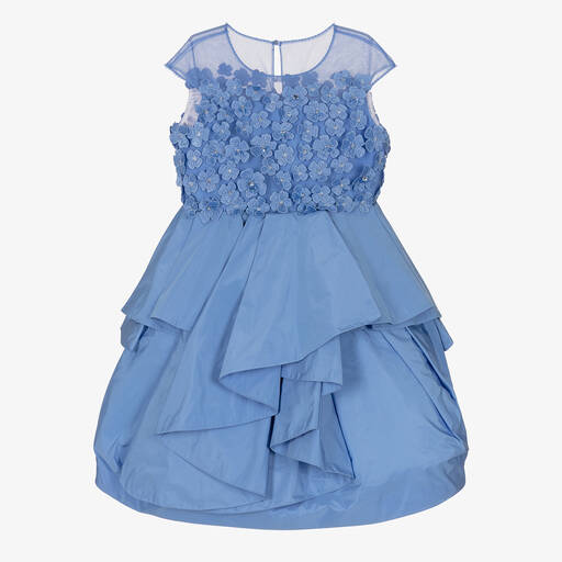 Marchesa Kids Couture-Girls Blue Taffeta & Macramé Flower Dress  | Childrensalon Outlet