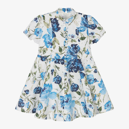 Marchesa Kids Couture-Girls White & Blue Floral Cotton Dress | Childrensalon Outlet