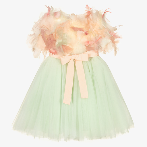 Marchesa Kids Couture-Robe verte et rose en tulle  | Childrensalon Outlet