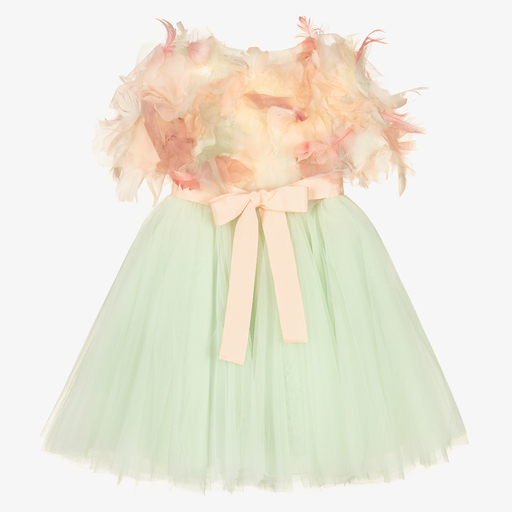 Marchesa Kids Couture-Green & Pink Tulle Dress  | Childrensalon Outlet