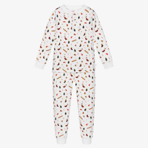 Marie-Chantal-Pyjama blanc festif en coton | Childrensalon Outlet