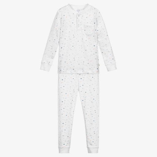 Marie-Chantal-Weißer, langer Pima-Baumwollschlafanzug | Childrensalon Outlet