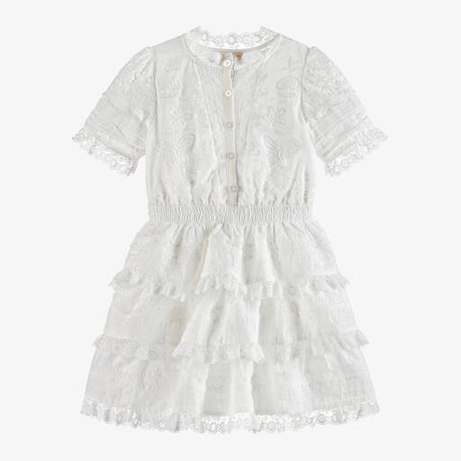 Marlo Kids-Girls Ivory Cotton & Silk Dress | Childrensalon Outlet