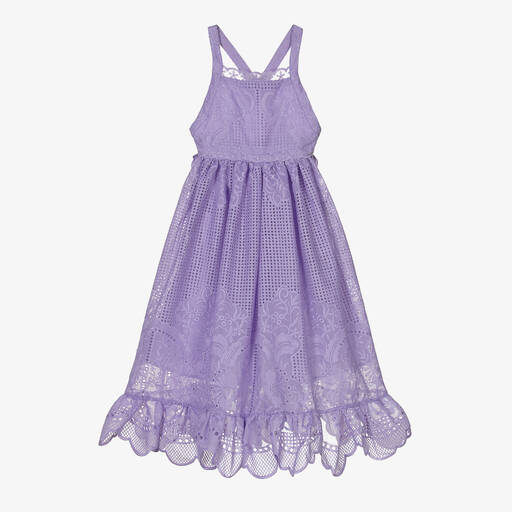 Marlo Kids-Girls Purple Embroidered Cutwork Dress | Childrensalon Outlet