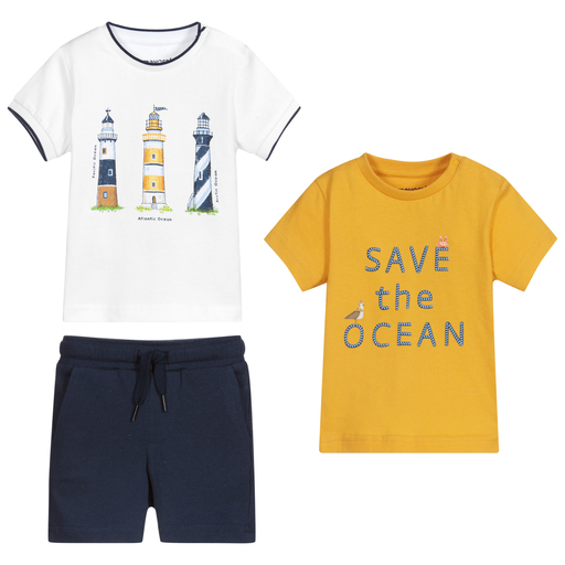 Mayoral-3 Piece Cotton Shorts Set | Childrensalon Outlet