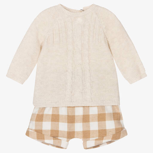 Mayoral Newborn-طقم شورت قطن مستدام لون بيج للمواليد | Childrensalon Outlet