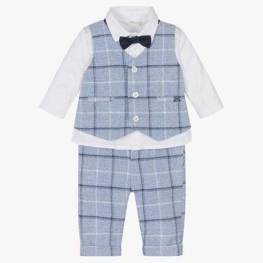 Mayoral-Baby Boys Blue Check Cotton Trouser Set | Childrensalon Outlet