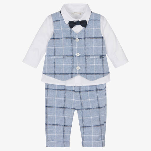 Mayoral-طقم بنطلون قطن كاروهات لون أزرق للمواليد | Childrensalon Outlet