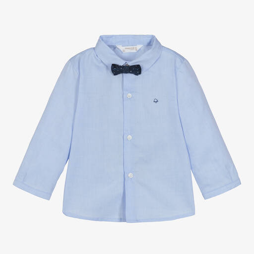 Mayoral-Baby Boys Blue Cotton Bow-Tie Shirt | Childrensalon Outlet