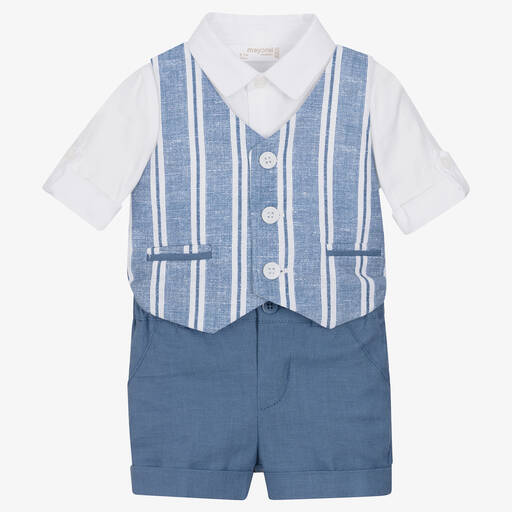 Mayoral-Blaues Baby-Top & Leinen-Shorts Set | Childrensalon Outlet