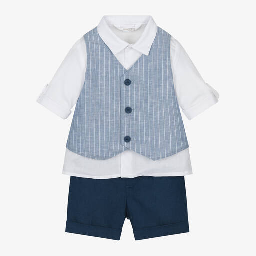 Mayoral Для новорожденных-Baby Boys Blue Cotton & Linen Shorts Set | Childrensalon Outlet
