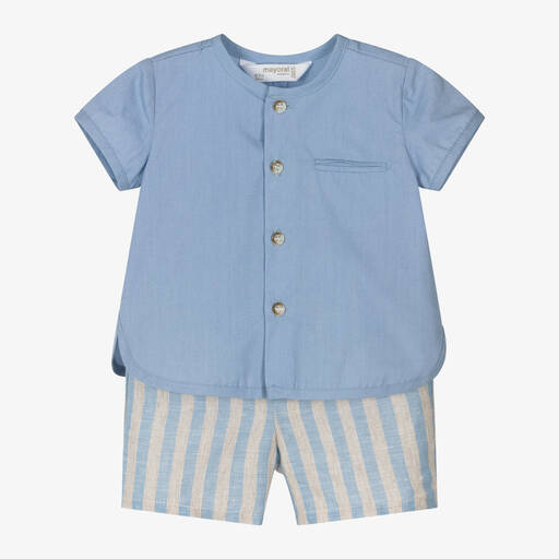 Mayoral-Baby Boys Blue Cotton & Linen Shorts Set | Childrensalon Outlet