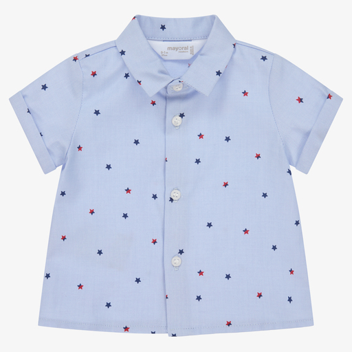 Mayoral Newborn-Baby Boys Blue Cotton Shirt | Childrensalon Outlet
