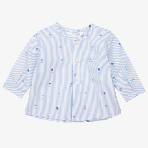 Mayoral Newborn-Baby Boys Blue Cotton Shirt | Childrensalon Outlet